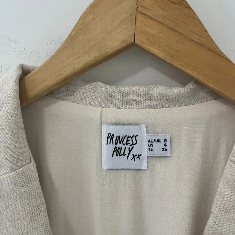 Princess Polly Cream Plunge Neck Short Sleeve Romper Size 4